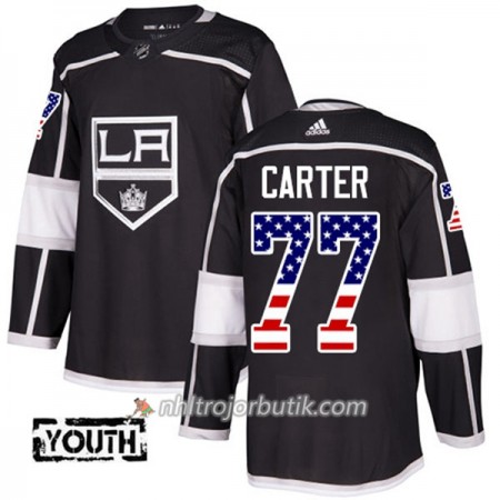 Män Ishockey Los Angeles Kings Tröja Jeff Carter 77 Adidas 2017-2018 Svart USA Flag Fashion Authentic